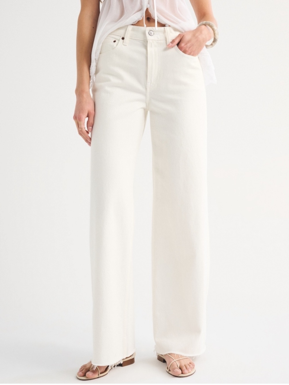 Abercrombie High Rise Wide Leg Frayed Hem Jeans
